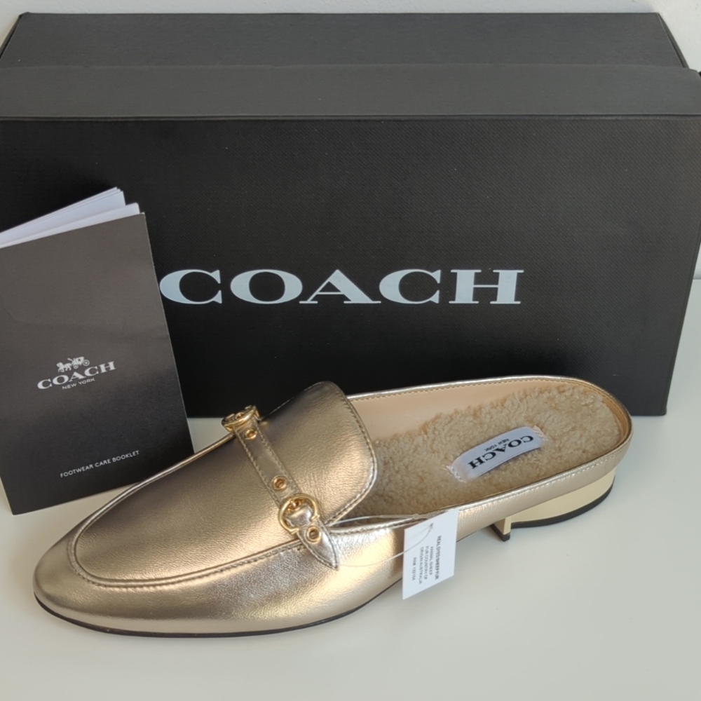 Coach Irene Shearling Mule Size 6 Platinum Champagne